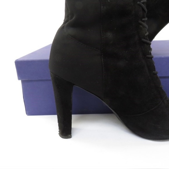 Stuart Weitzman Highstrung Suede Black Boots Stretch Knee Thigh Hi Lace Up Sz 10 - Picture 9 of 11